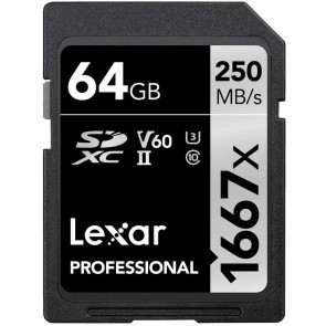 LEXAR 64GB SDXC PROFESSIONAL 1667x Read 250MB/s Write 120 MB/s UHS-II